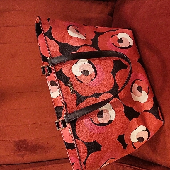 Kate Spade red and pink floral zip top shoulder bag - Picture 1 of 4